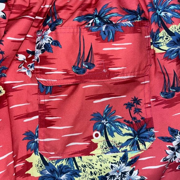 St Johns Bay Mens Hawaiian Print Swim Trunks 3XL Pink Tropical Polyester - Picture 7 of 14